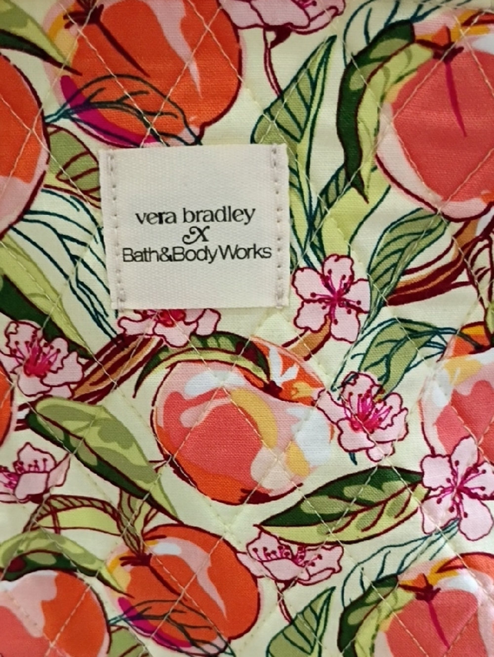 Vera Bradley + Bath And Body PeachBlossom Quilted Tote with Green Gingham Straps - Picture 2 of 4